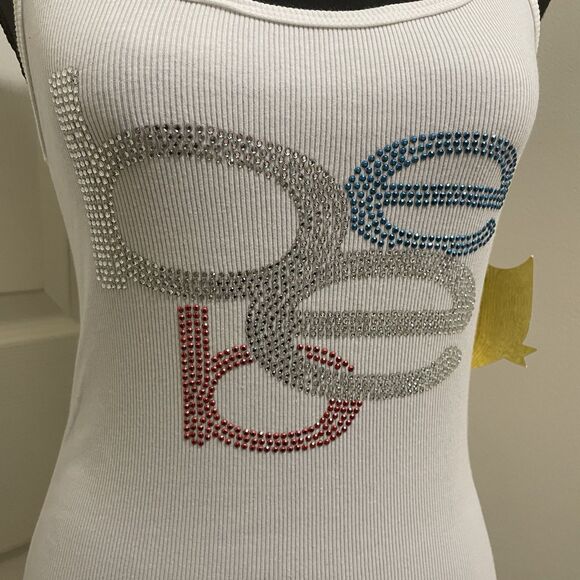 Vintage Bebe Tank Top Red White Blue 4th July Stacked Logo Bling USA Large NWT - Picture 5 of 10